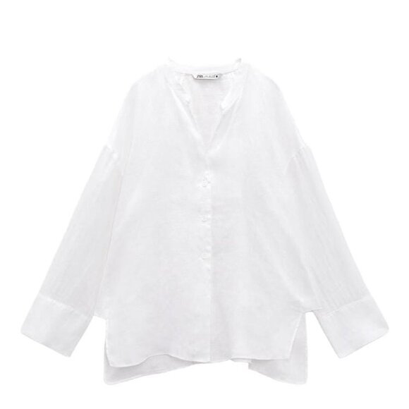 ZARA ASYMMETRICAL LINEN SHIRT  WHITE SIZE M  | 4786/117/251 - Picture 1 of 5